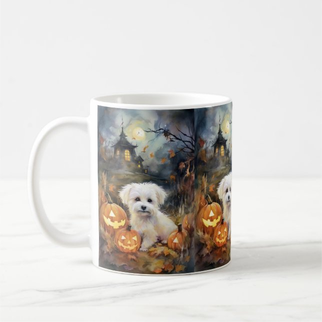 Taza De Café Algodón De Tulear De Halloween Con Calabazas Asust (Izquierda)