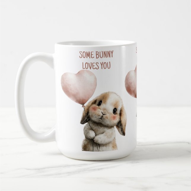 Taza De Café Algun Conejo Te Ama con Globo de Corazón (Izquierda)