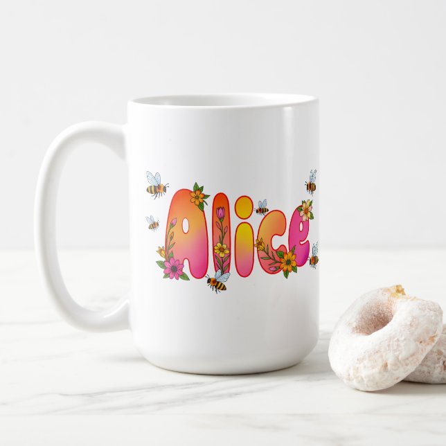 Taza De Café Alice - Floral and Bee Design Mug (Con donut)