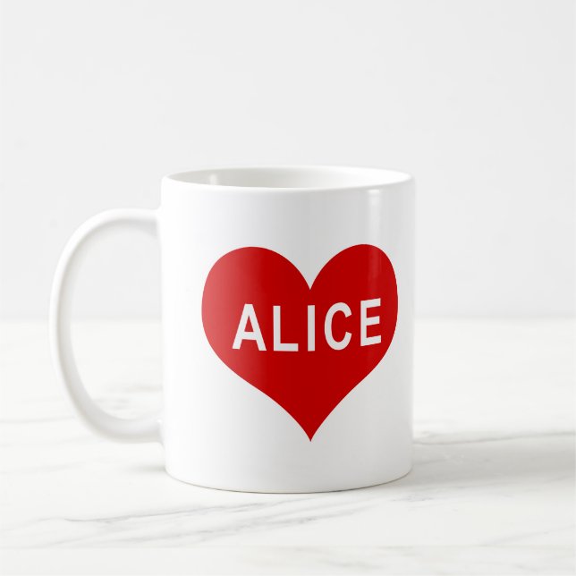Taza De Café ALICE NOMBRE Corazón de Amor Rojo (Izquierda)