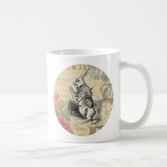 Taza De Café Alicia de conejo blanco en arte de maravillas (Derecha)