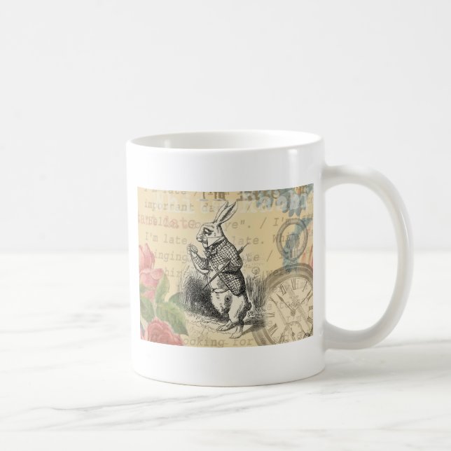 Taza De Café Alicia de conejo blanco en arte de maravillas (Derecha)