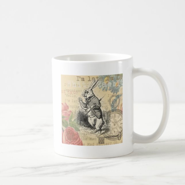 Taza De Café Alicia de conejo blanco en arte de maravillas (Derecha)