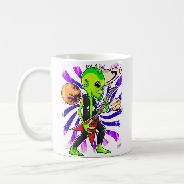 Taza De Café Alien Guitarist Playing Electric Guitar Ufo Rock M (Izquierda)