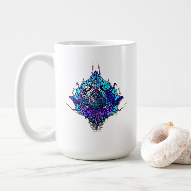 Taza De Café Alien Head blue and purple tribal design (Con donut)