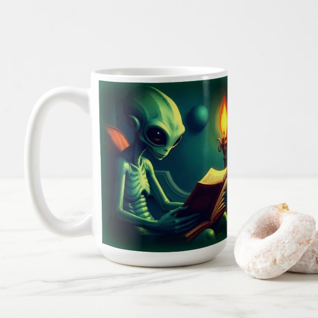 TAZA DE CAFÉ ALIEN READING (Con donut)