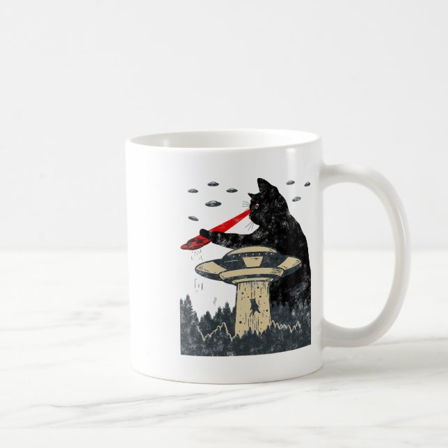 Taza De Café Alien Ufo Secuestro Láser Ojo Funny Cat (Derecha)