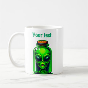 Taza De Café Alien verde en un Ilustracion de ciencia ficción d