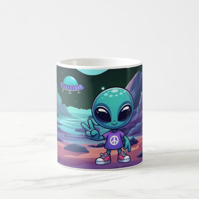 Taza De Café Alien y barco espacial por la paz (Centro)
