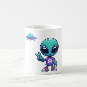 Taza De Café Alien y barco espacial por la paz