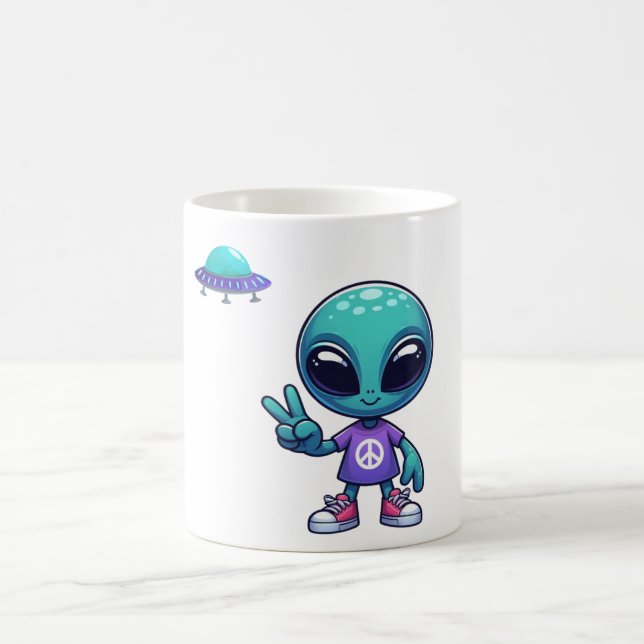 Taza De Café Alien y barco espacial por la paz (Centro)