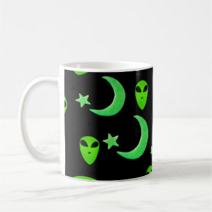 Taza De Café Alienígenas brillantes, luna creciente y estrellas