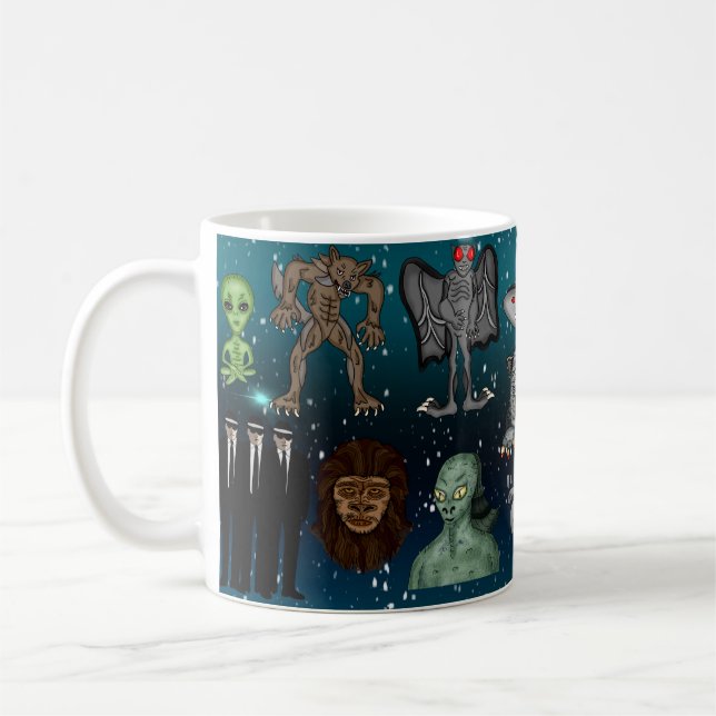 Taza De Café Alienígenas de OVNI Chupacabra Cryptids de pie gra (Izquierda)