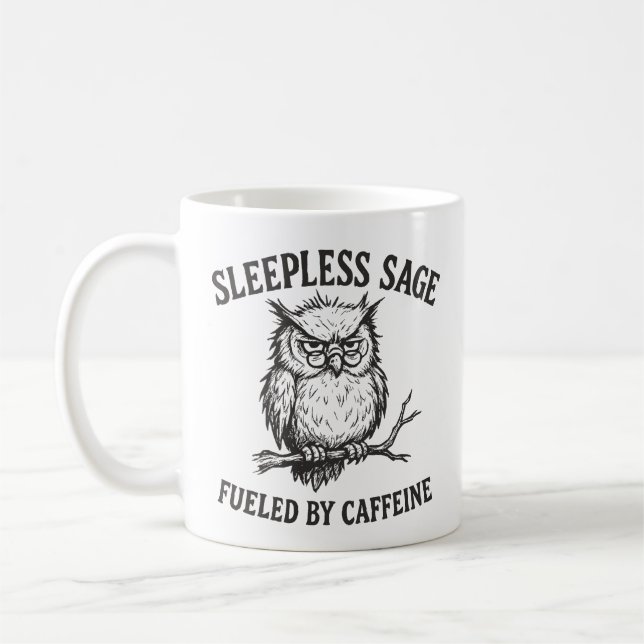 Taza De Café Alimentado Por Caffeine Sage Owl Mug (Izquierda)
