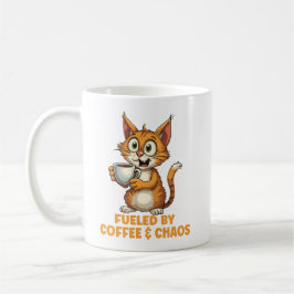 Taza De Café Alimentado Por El Café Y El Caos, Gato Gracioso Co