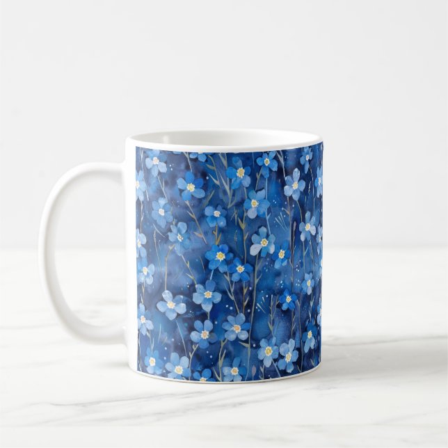 Taza De Café All Over Shades of Blue Floral Pattern (Izquierda)