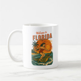 Taza De Café Alligator Surfing Beach Pin-up Retro Coastal Life