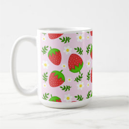 Taza De Café Almofada fofa design contínuo morangos fundo rosa