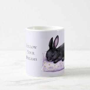 Taza De Café Almohada de estrellas doradas lavanda conejo negro