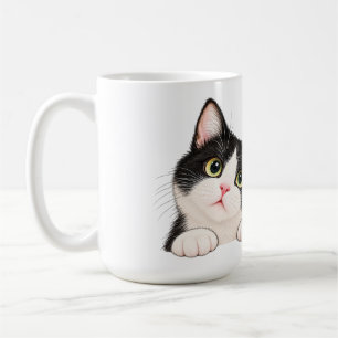 Taza De Café Almohada de gato esmoquin negro y blanco curioso
