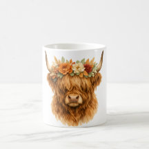 Almohada de Highland Cow con Corona Floral Boho |