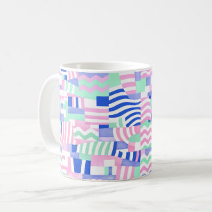 Taza De Café Almohada de Patrón Geométrico Pastel – Rosa, Azul 