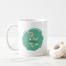 Taza De Café Almohada decorativa de hojas botánicas en azul ver
