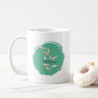 Taza De Café Almohada decorativa de hojas botánicas en azul ver