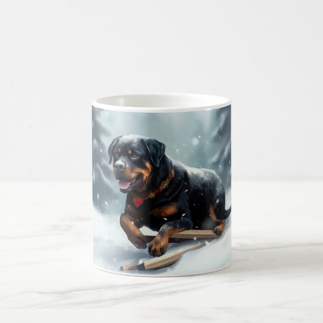 Taza De Café Almohadón de Navidad de invierno de perro Rottweil (Centro)