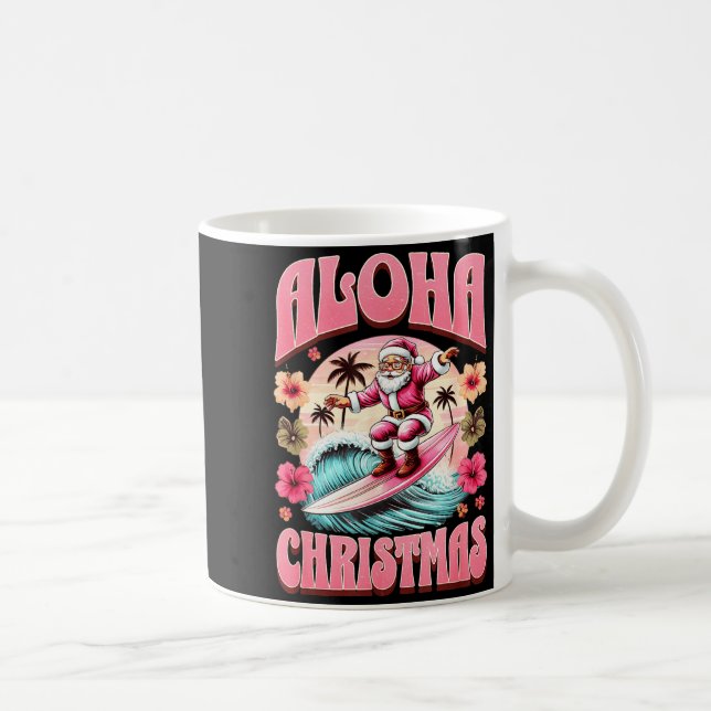 Taza De Café Aloha Christmas Santa Claus Surfing Hawaiian Mele  (Derecha)