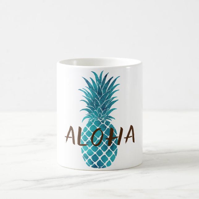 Taza De Café Aloha de piña tropical azul turquesa (Centro)