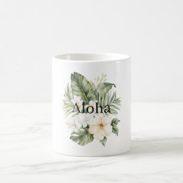 Taza De Café Aloha Hojas Verdes Tropicales Orquídeas Hibiscos B