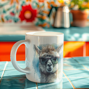 Taza De Café alpaca blanca linda con gafas de sol