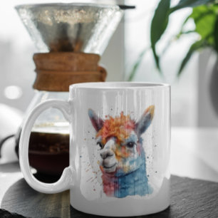 Taza De Café alpaca colorida en acuarela