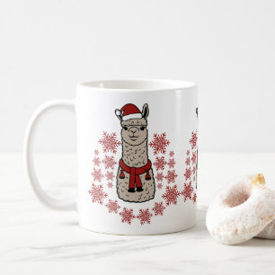 Taza De Café Alpaca Cubierta Con Copos De Nieve Rojos