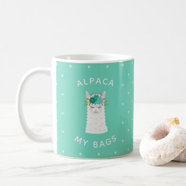 Taza De Café Alpaca cuta y a la moda | Turquesa (Con donut)