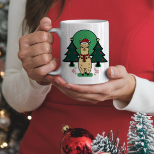 Taza De Café Alpaca vistiendo Navidades gorra con árboles de Na