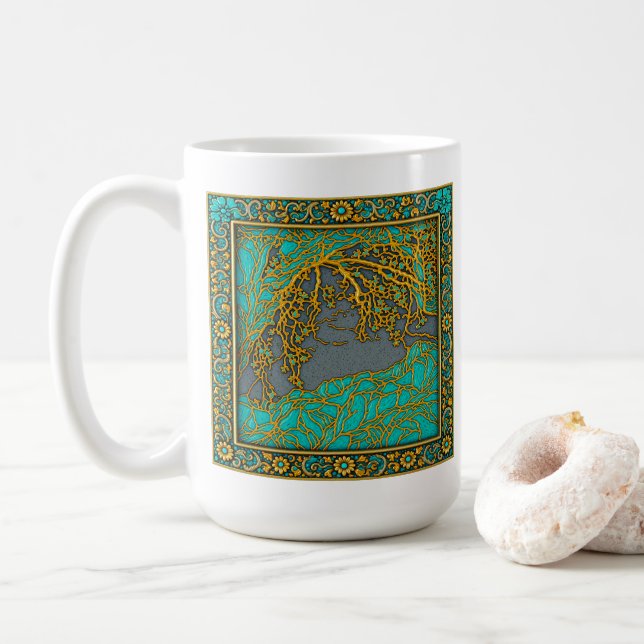 Taza De Café Alpes franceses  Oro , Plata Turquesa   (Con donut)