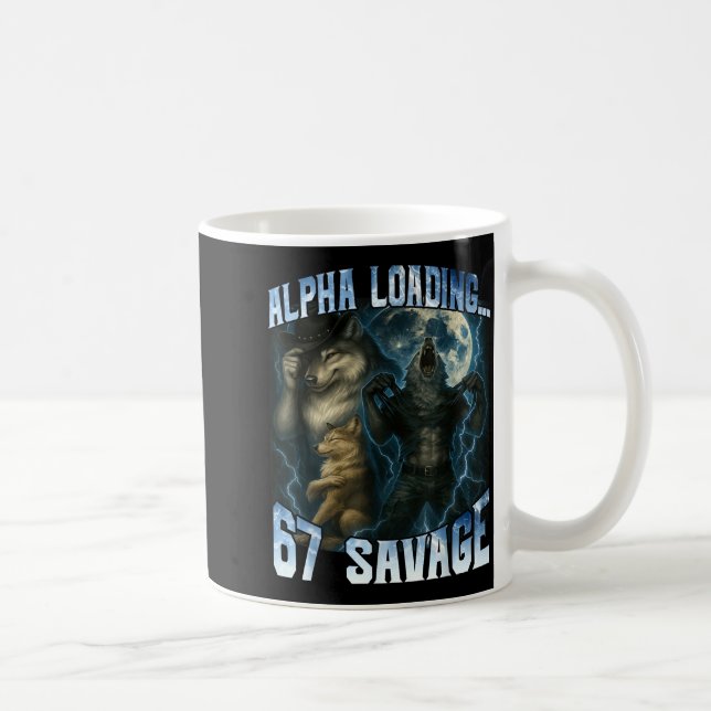 Taza De Café Alpha Wolf Loading 67 Percent Savage Funny Wolves  (Derecha)