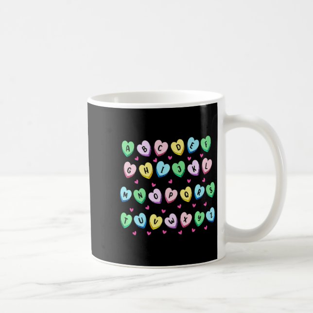 Taza De Café Alphabet Candy Heart Love Valentines Day Teacher  (Derecha)