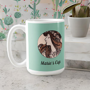 Taza De Café Alphonse Mucha Art Nouveau Mujer Con Flores
