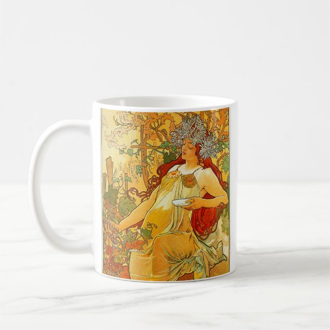 Taza De Café Alphonse Mucha Art Nouveau Otoño (Izquierda)
