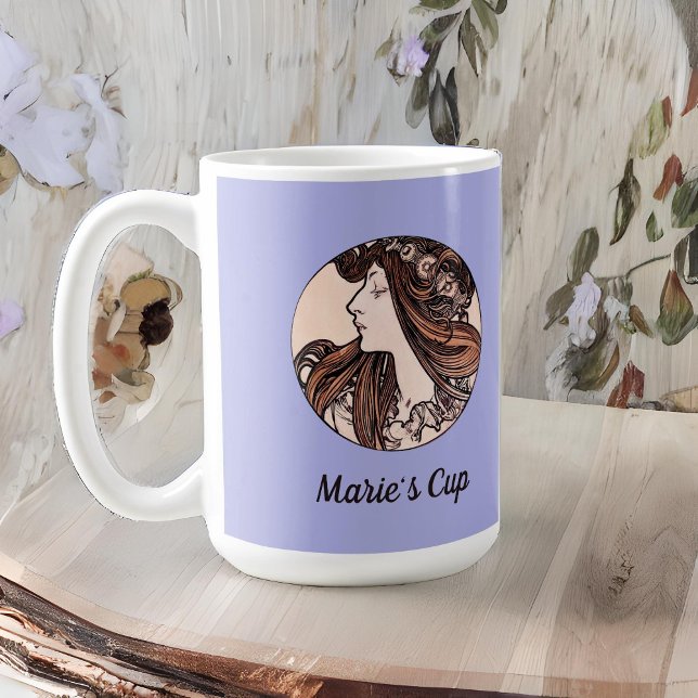 Taza De Café Alphonse Mucha Floral Art Nouveau Mujer Violeta (Subido por el creador)