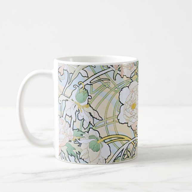 Taza De Café Alphonse Mucha Peonies (Izquierda)