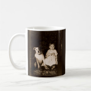 Taza De Café alrededor de 1910 pitbull y baby RPPC