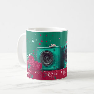 Taza De Café Altavoces de audio de estilo retro rodeados de ros