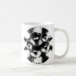 Taza De Café Altavoces de música en blanco y negro en círculo
