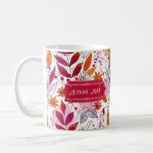 Taza De Café Alyssa Mae dibujó follaje rosa y Naranja