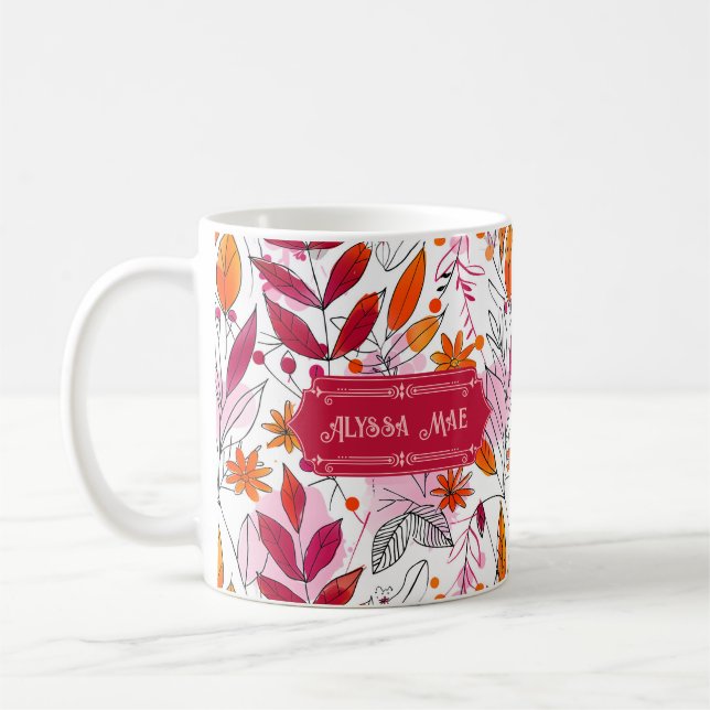 Taza De Café Alyssa Mae dibujó follaje rosa y Naranja (Izquierda)