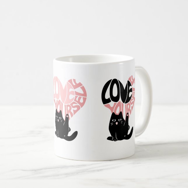 Taza De Café Ama a ti mismo Gato divertido (Anverso derecho)